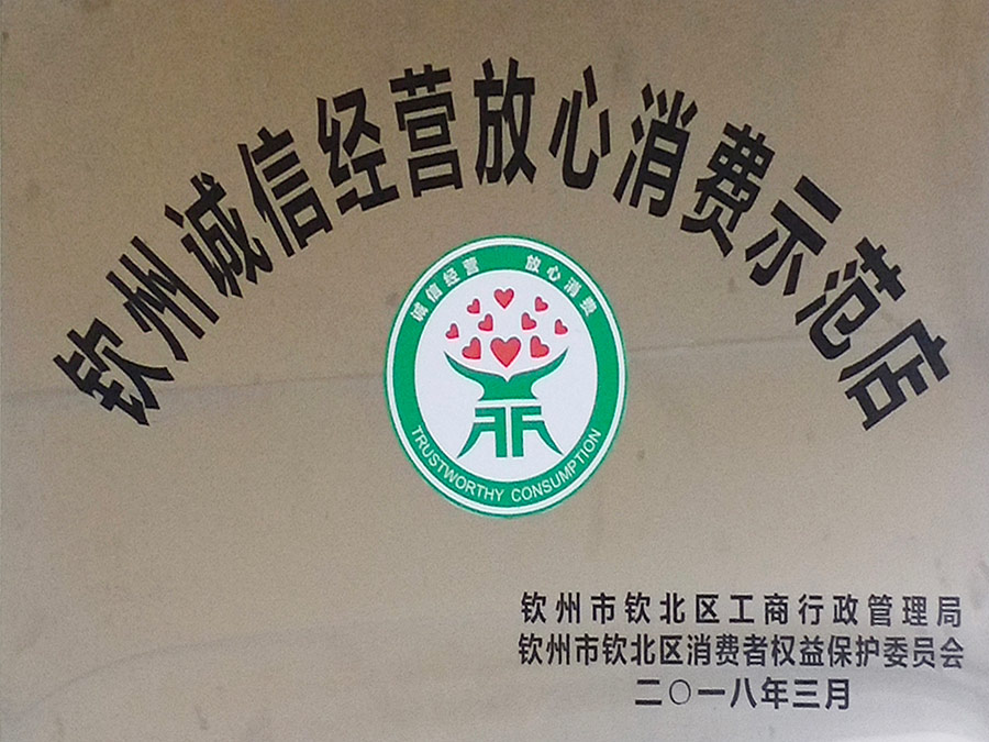 欽州誠信經營放(fàng)心消費示範店(diàn) 